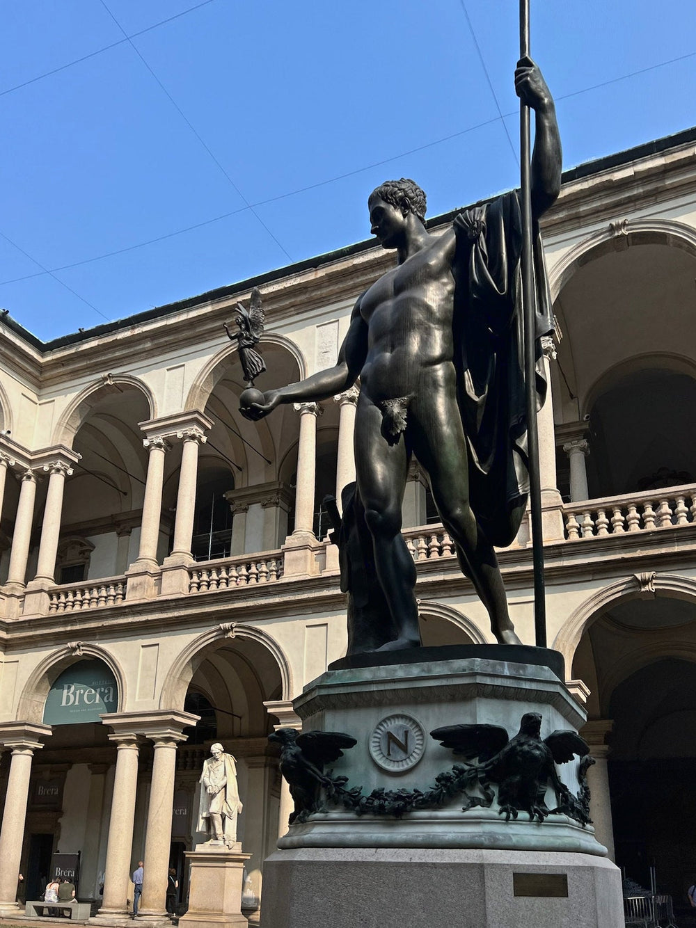 Canova's bronze Napoleon in the courtyard of the Palazzo di Brera, Milan