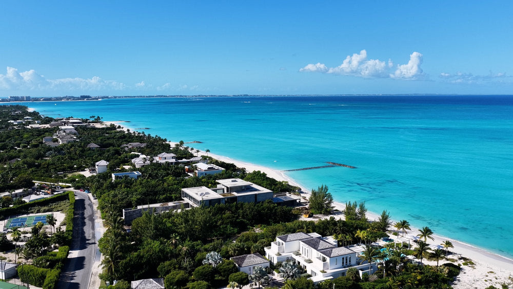 Villas along Grace Bay from above, Turks & Caicos