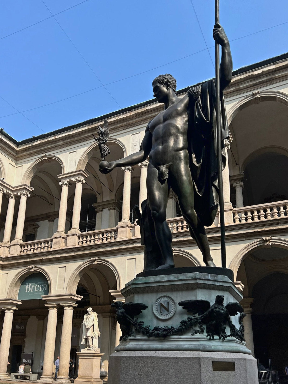 Canova's bronze Napoleon in the courtyard of the Palazzo di Brera, Milan